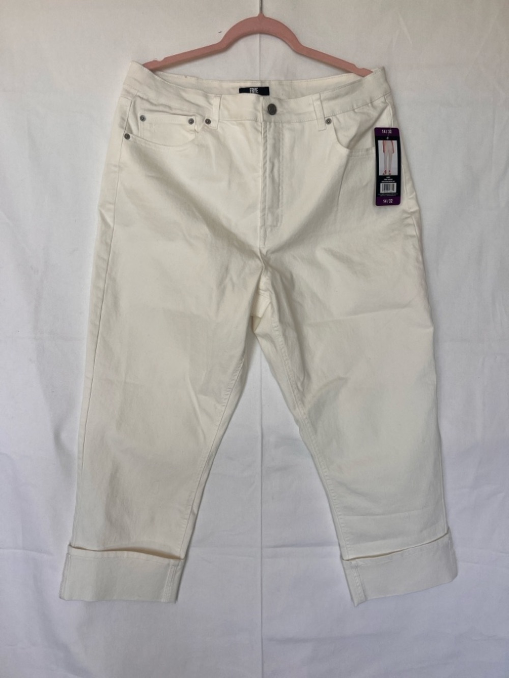 Frye White Cropped Cuffed Jeans NWT 14/32
